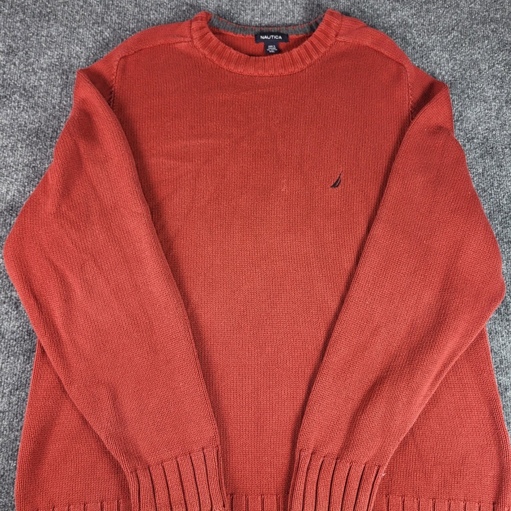 Nautica Mens XXL Burnt Orange 100% Cotton Crewneck Knit Sweater J-Class Logo